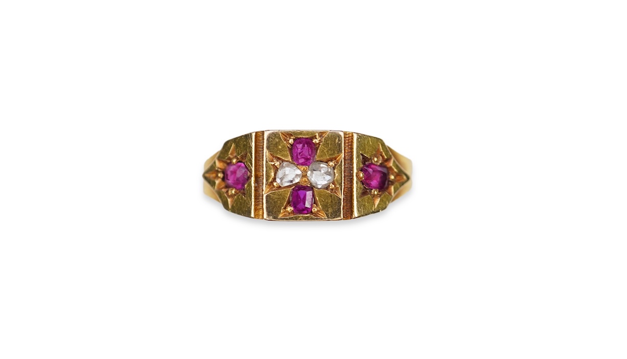 A Victorian ruby and diamond ring, circa 1874
